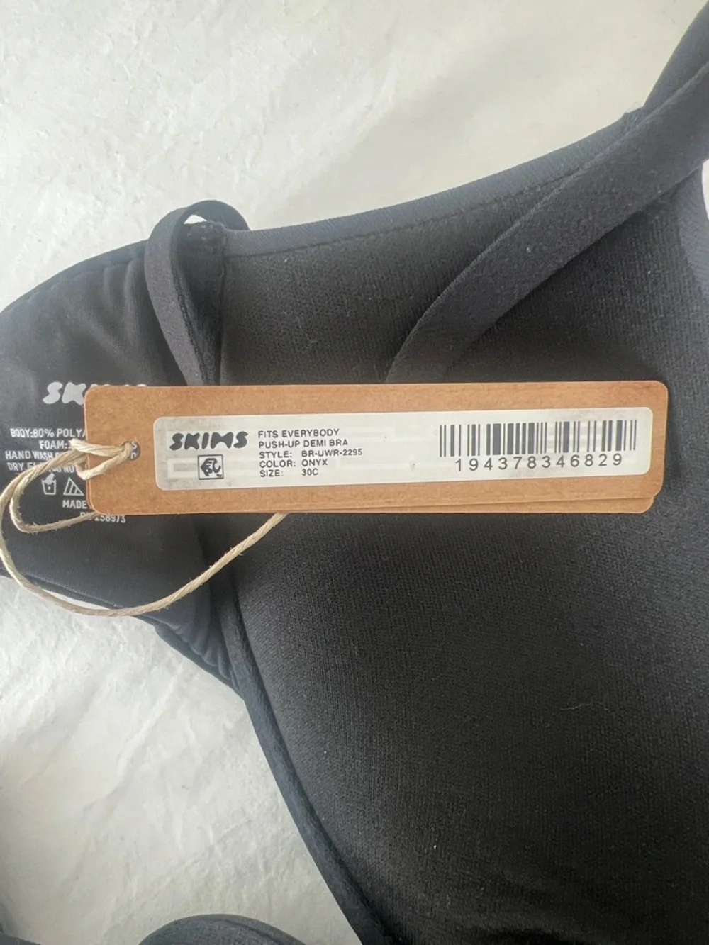 SKIMS FITS EVERYBODY PUSH-UP DEMI BRA ONYX SIZE 30C - Picture 3 of 3